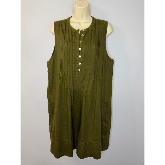Quince European Linen Sleeveless Swing Mini Dress Martini Olive Sz L - Picture 2 of 11